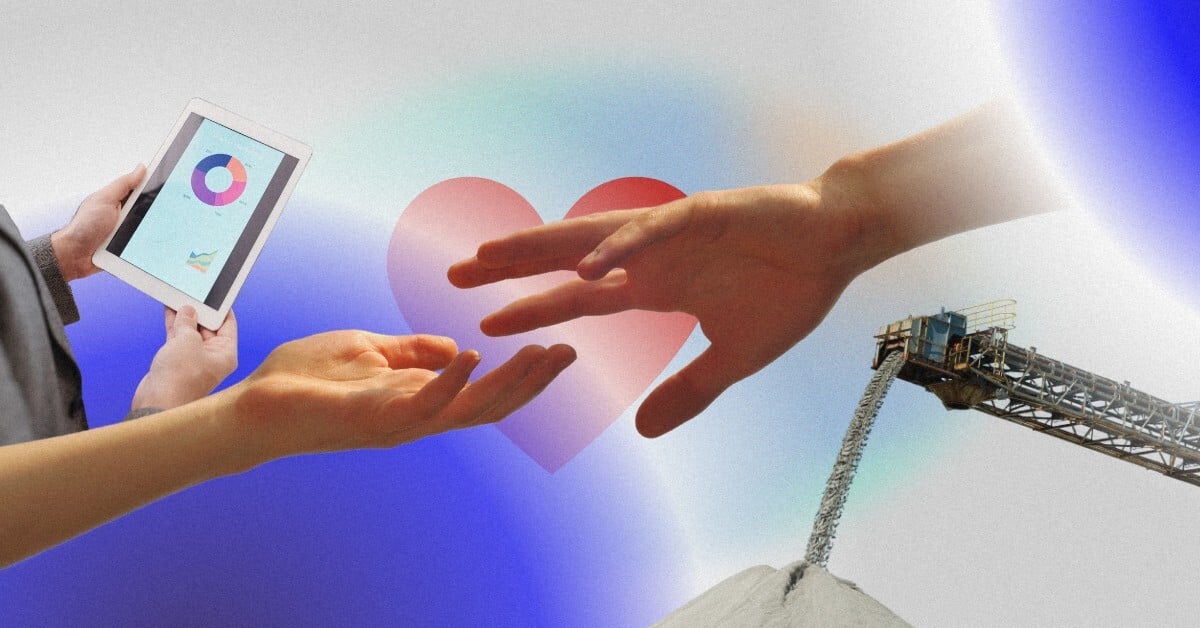 Two hands facing each other holding a knight chess piece